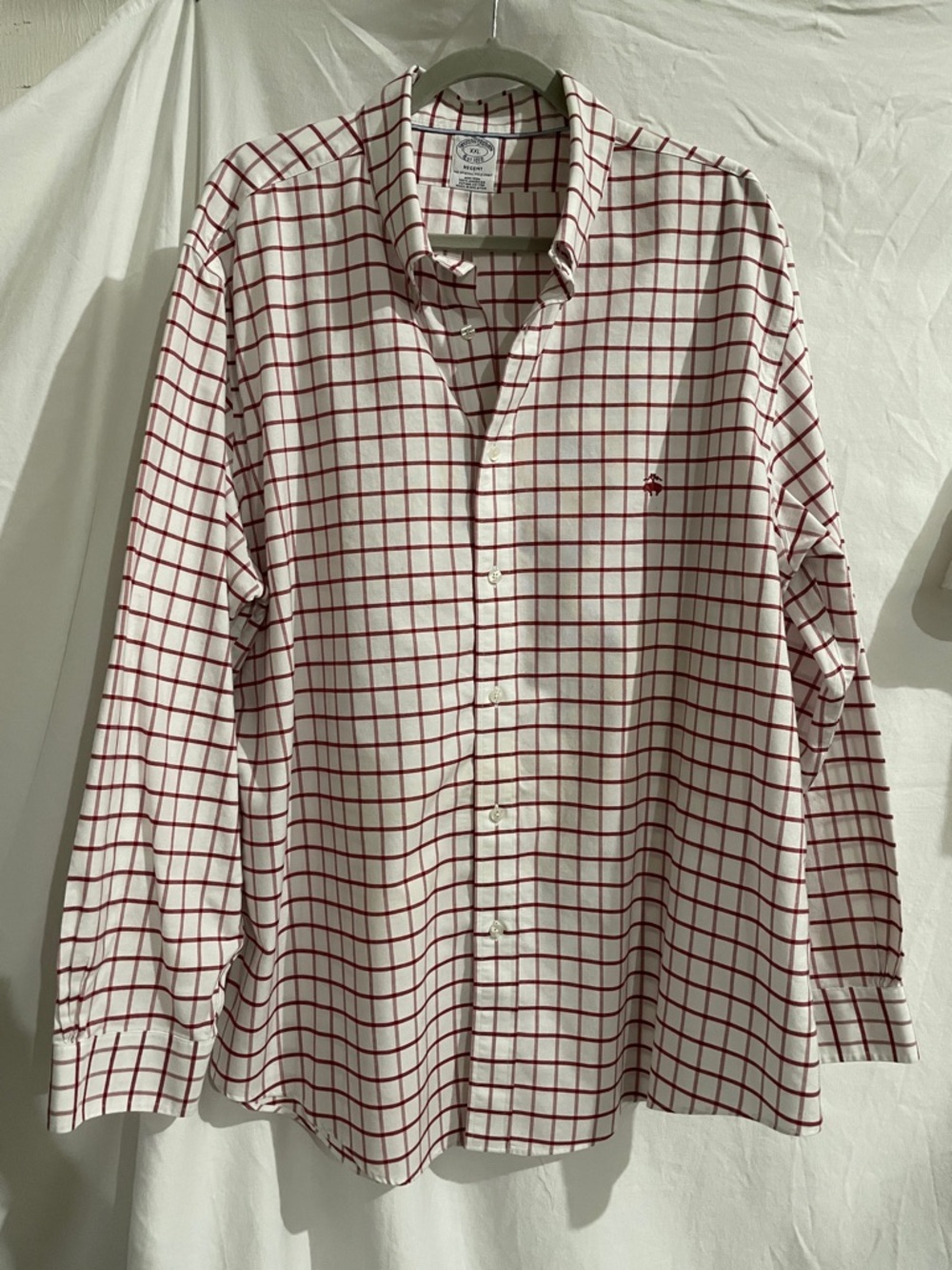 Men's Brooks Brothers White wi Red Windowpane Dress Shirt Non Iron Regent Fit
